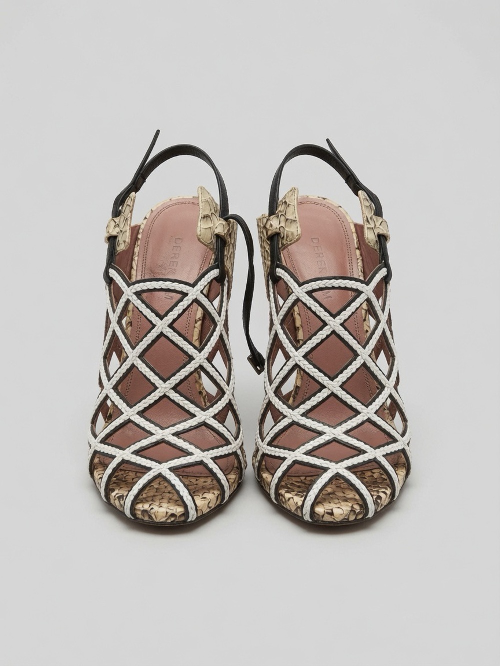 Derek Lam Gold, White & Black Lattice Slingback Heels